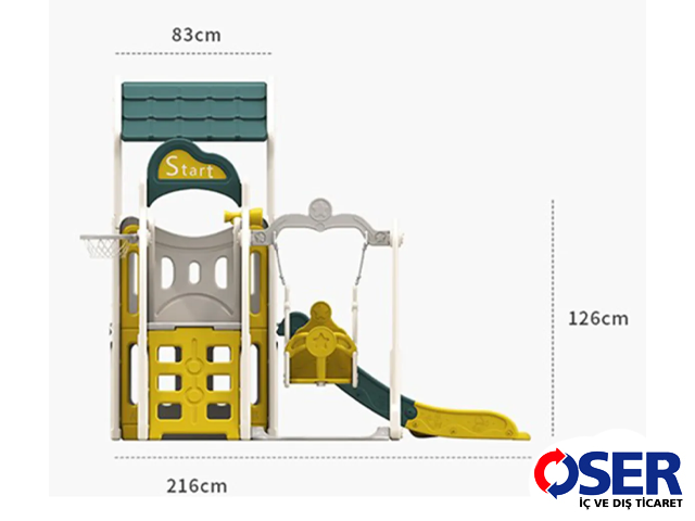 20360 - Tek Kuleli Kaydrakl Salncakl Oyun Aktivite Merkezi Teknik izim